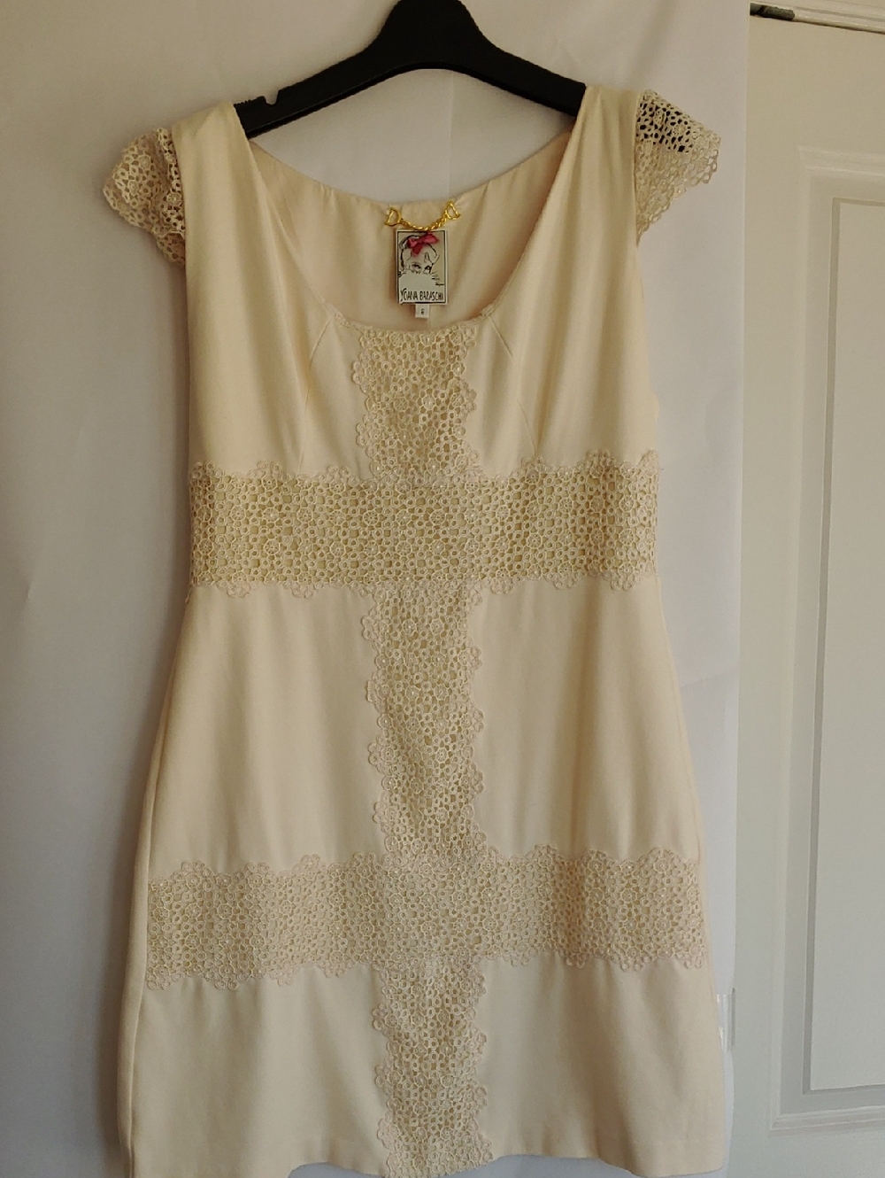 Yoana Baraschi Cream Lace-Panel Mini Dress